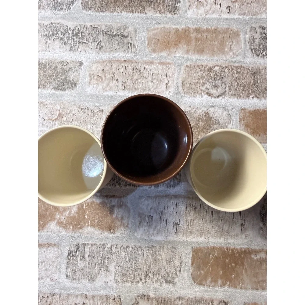 Vintage Tupperware Tumblers Set of 3 Brown and Cream Retro Cups
